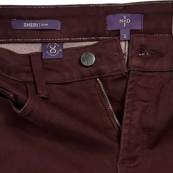 NYDJ Sheri Slim High Rise Straight Leg Stretch Jeans Burgundy Jeans Denim 2 - Picture 5 of 16